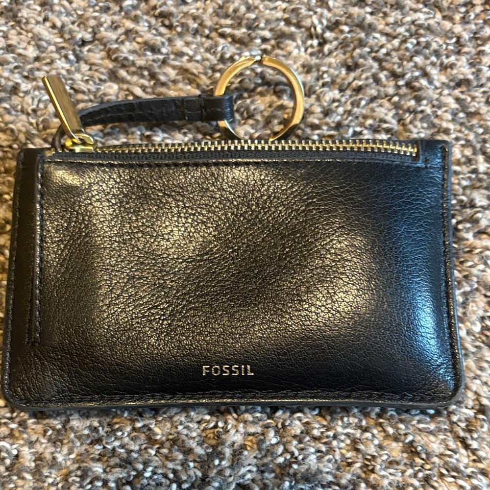 Fossil Black Leather Pouch with Gold Accents